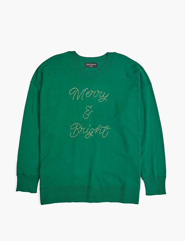 Crew-Neck Merry & Bright Embroidered Sweater