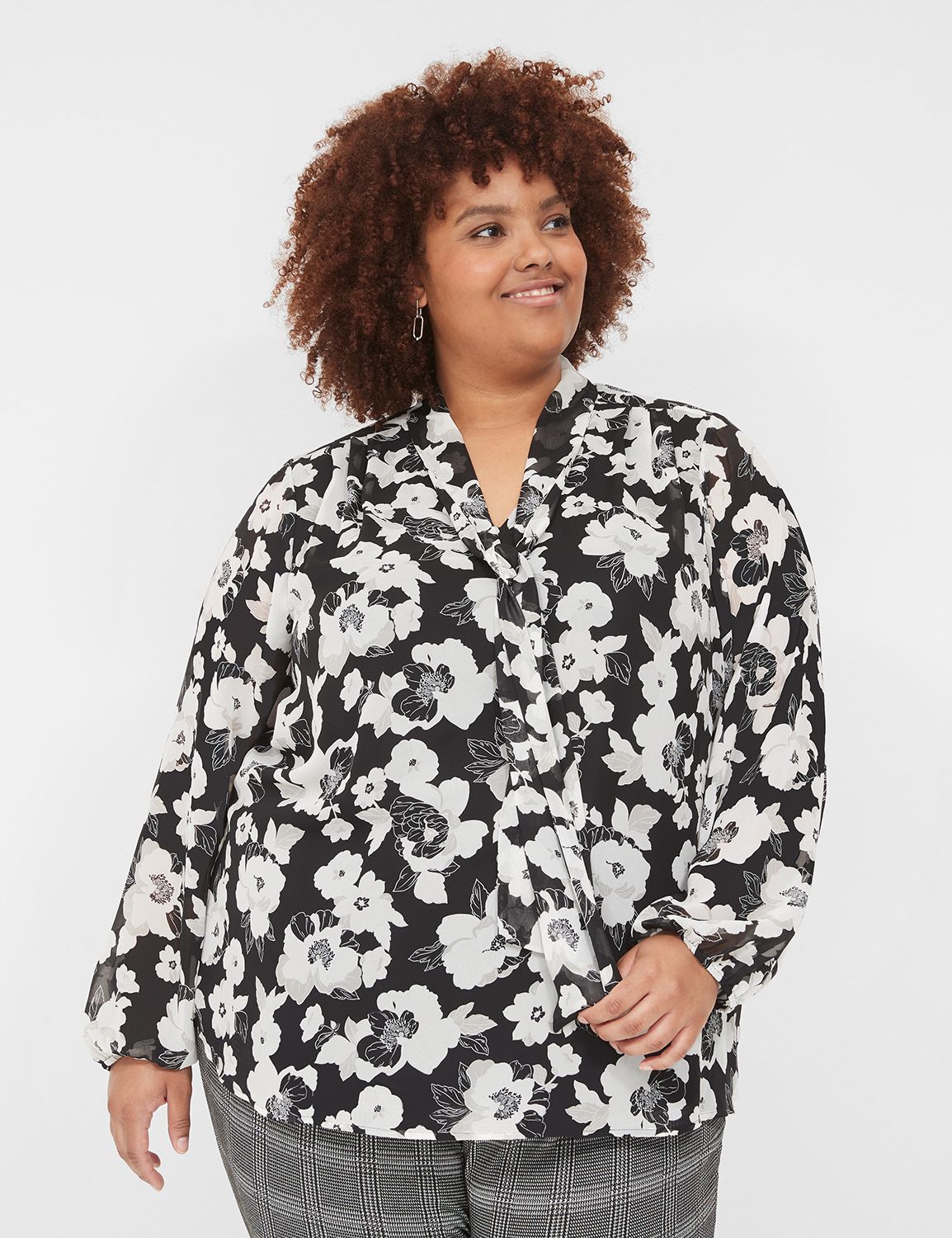Long Sleeve Tie Neck Blouse Soft Georgette