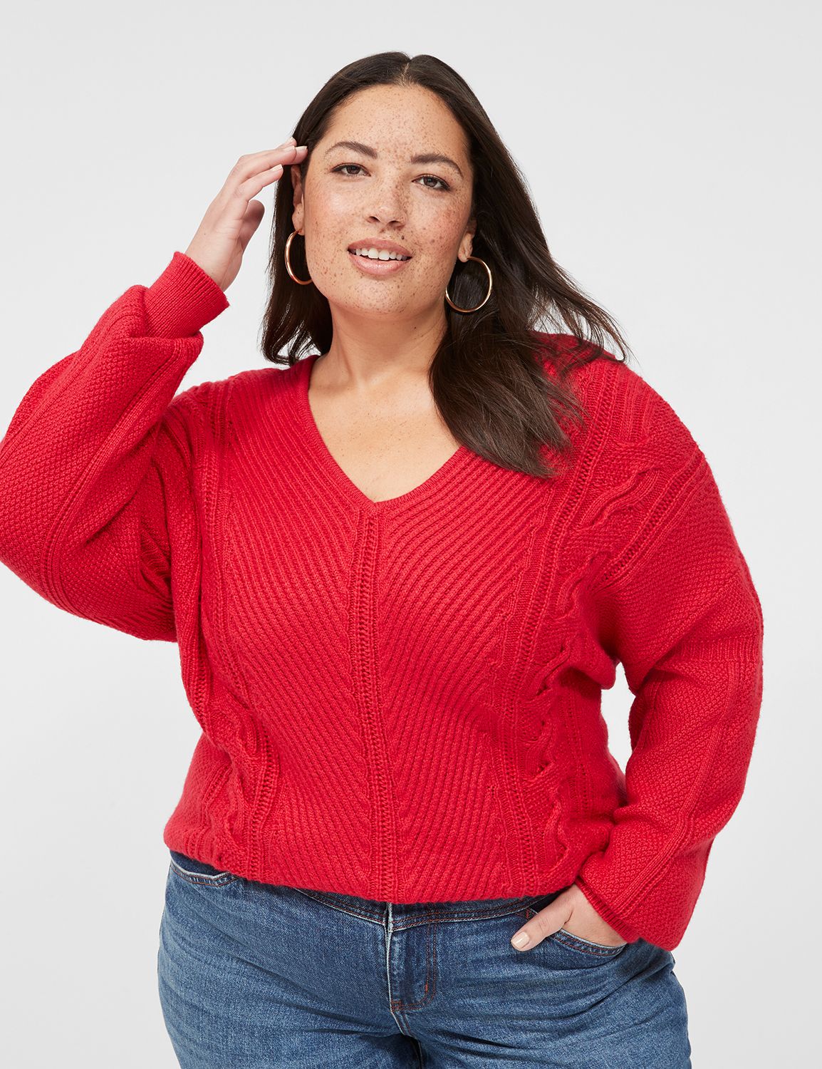 V-Neck Cable Sweater