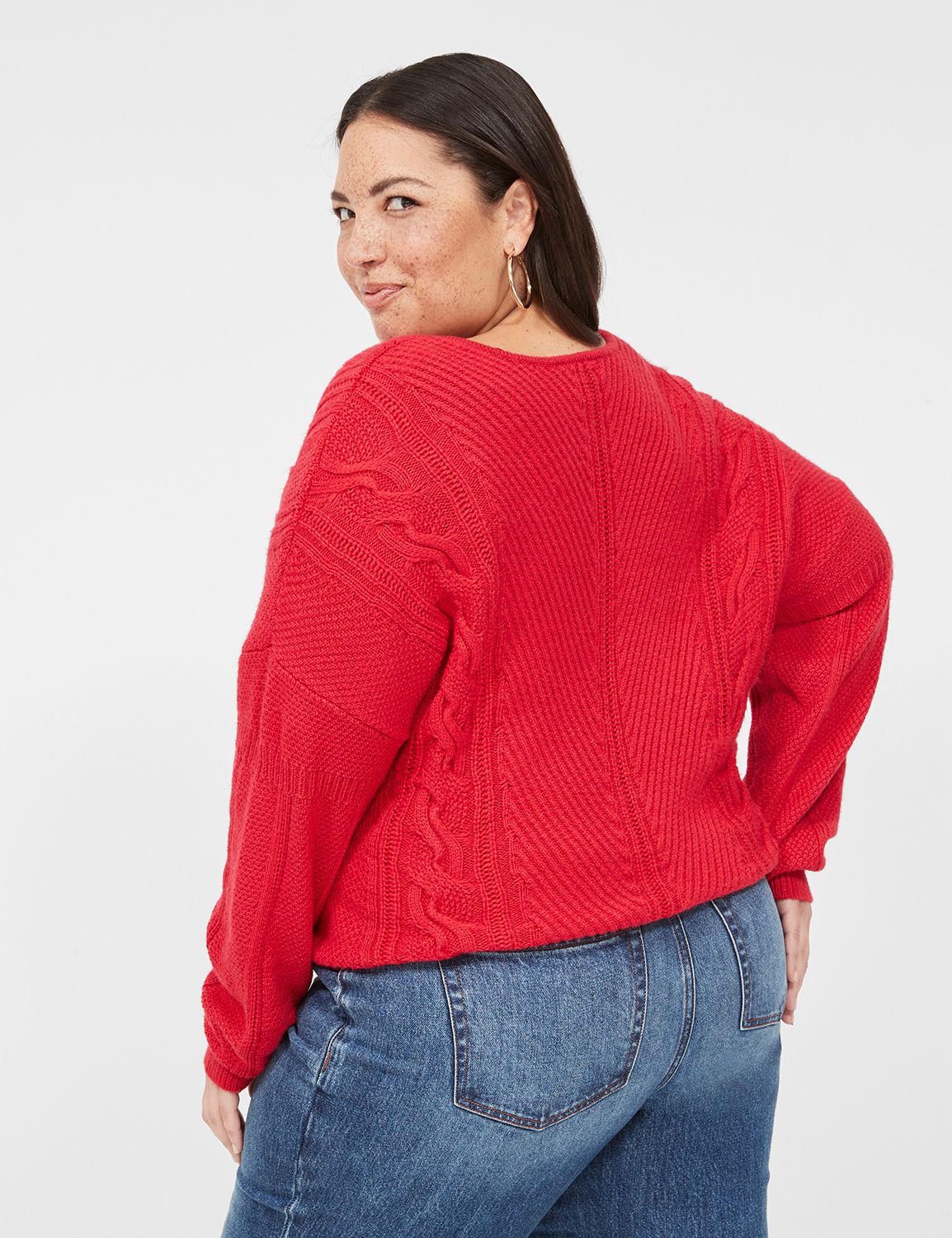 Classic Long Sleeve V Neck Cable Sw | LaneBryant