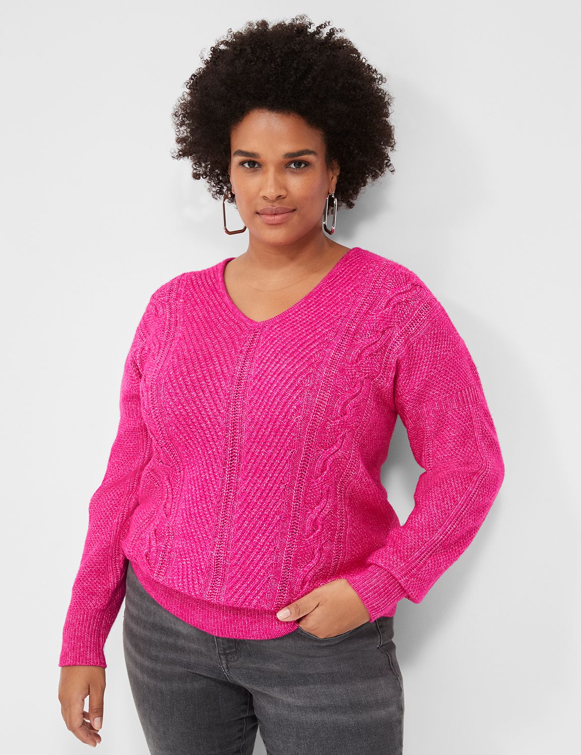 V-Neck Cable Sweater