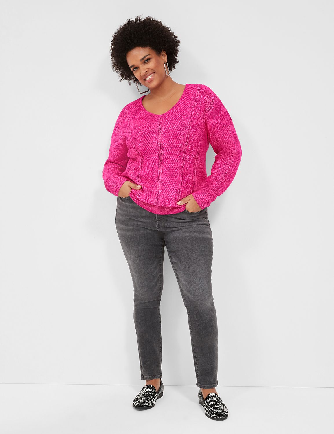 V Neck Cable Sweater LaneBryant