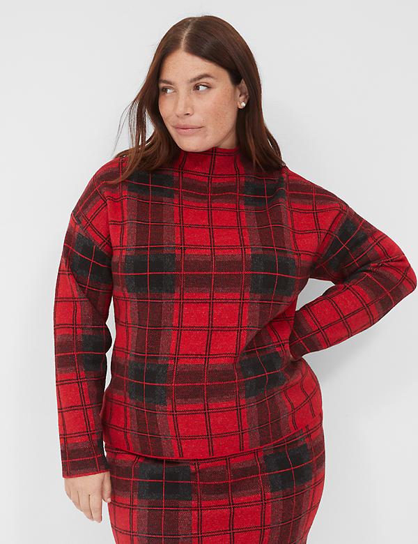 Mock-Neck Plaid Sweater
