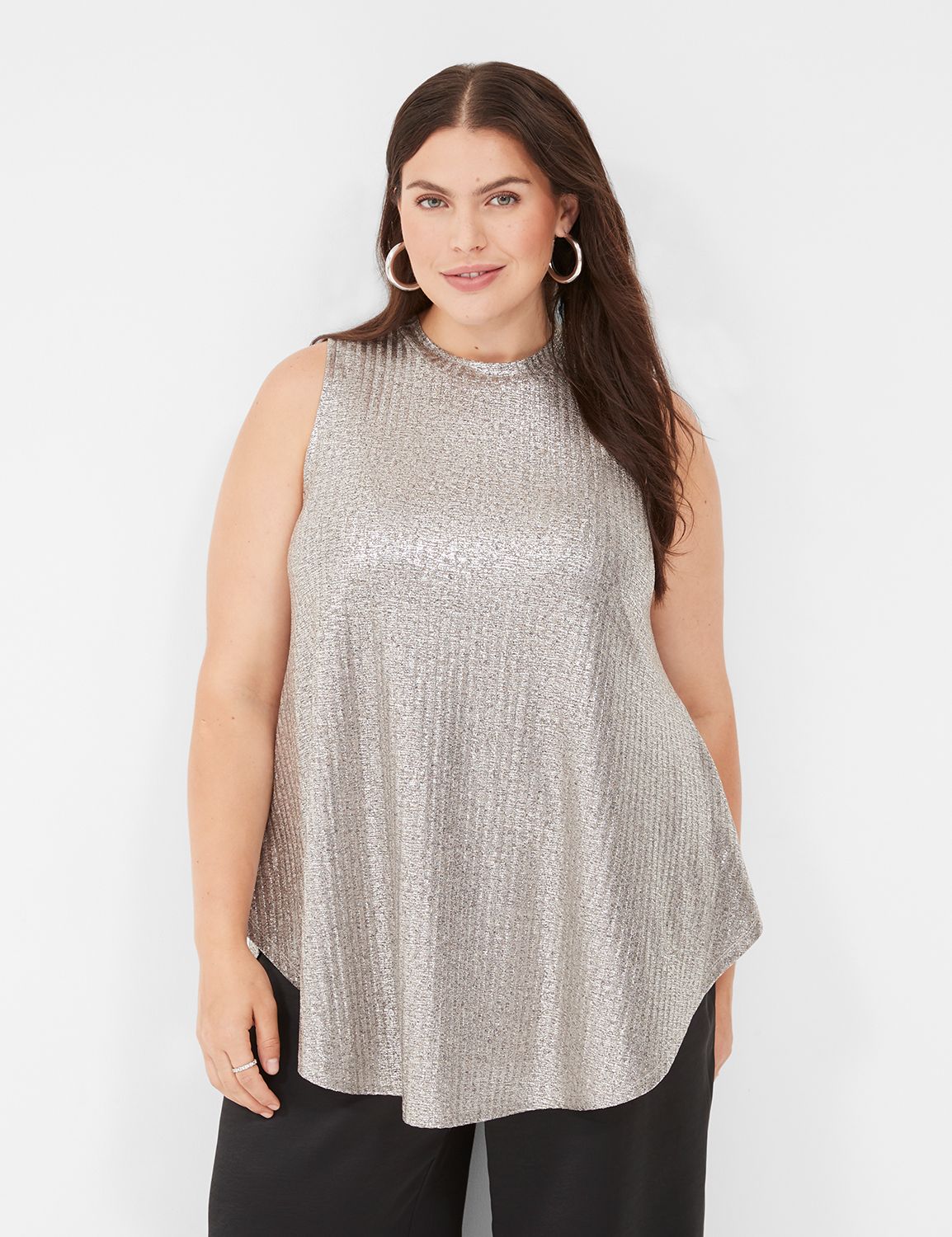 Sleeveless High Neck Swing Foil Rib Product Image 1