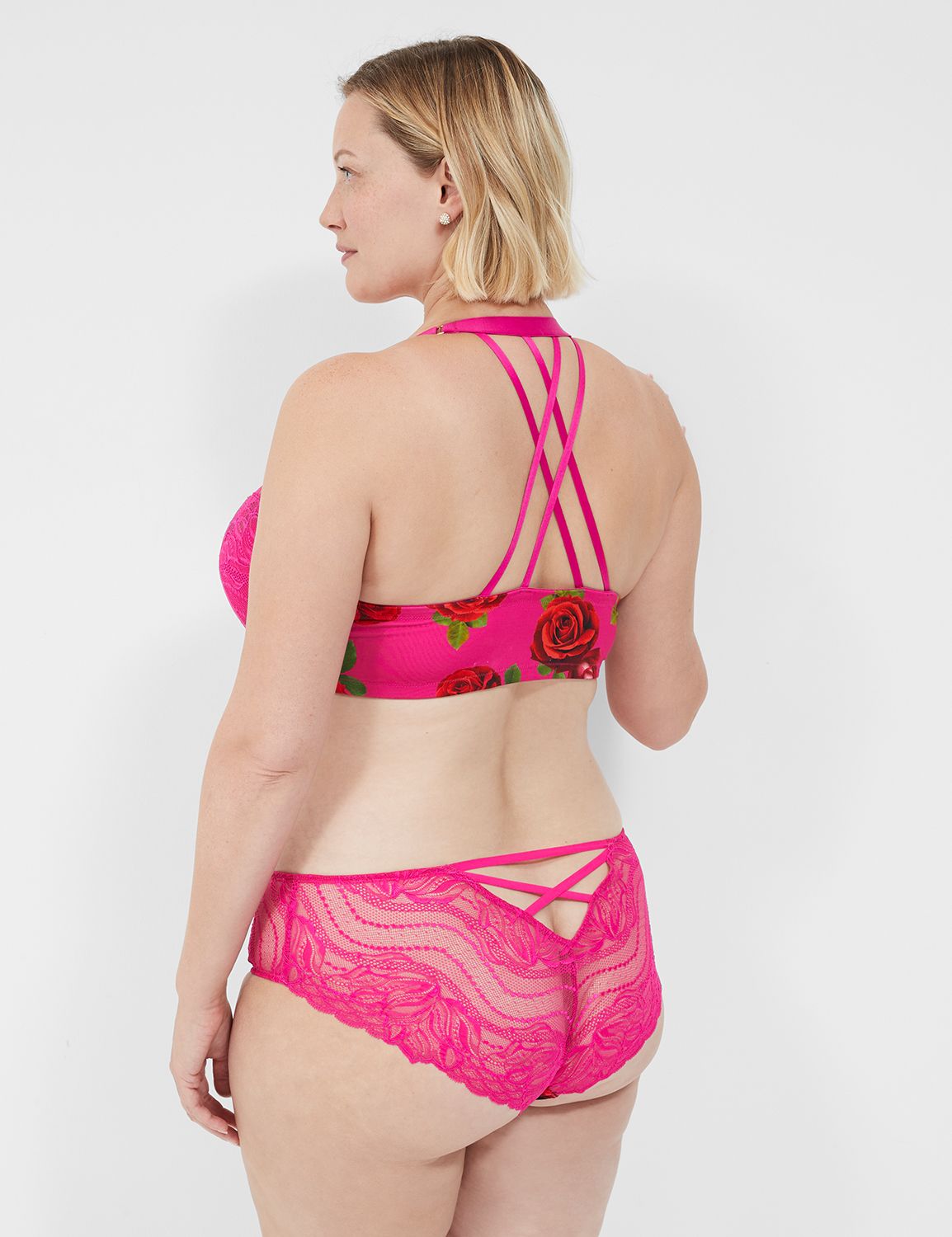NEW Lane Bryant Cacique Bra with Removable Pads 44C Hot Pink Bold Lace  Plunge