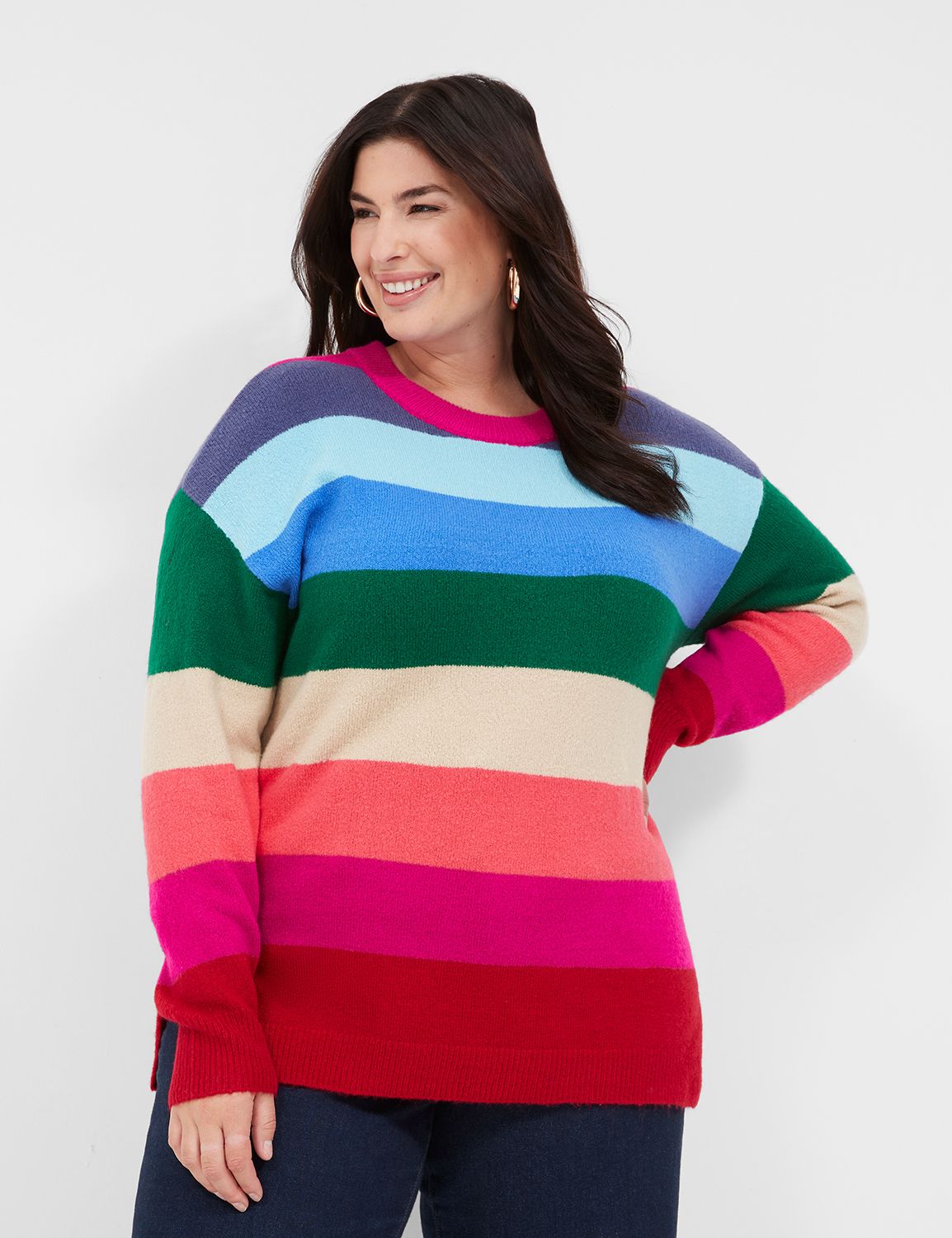 Crew-Neck Striped Long Sweater