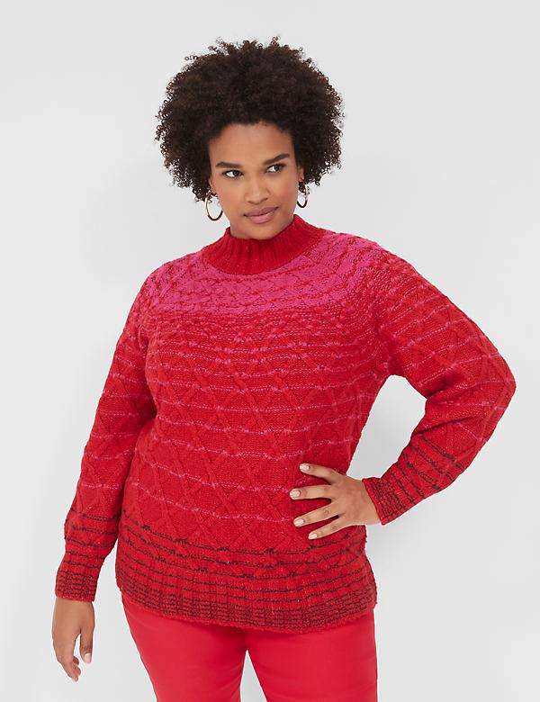 Mock-Neck Cable Sweater