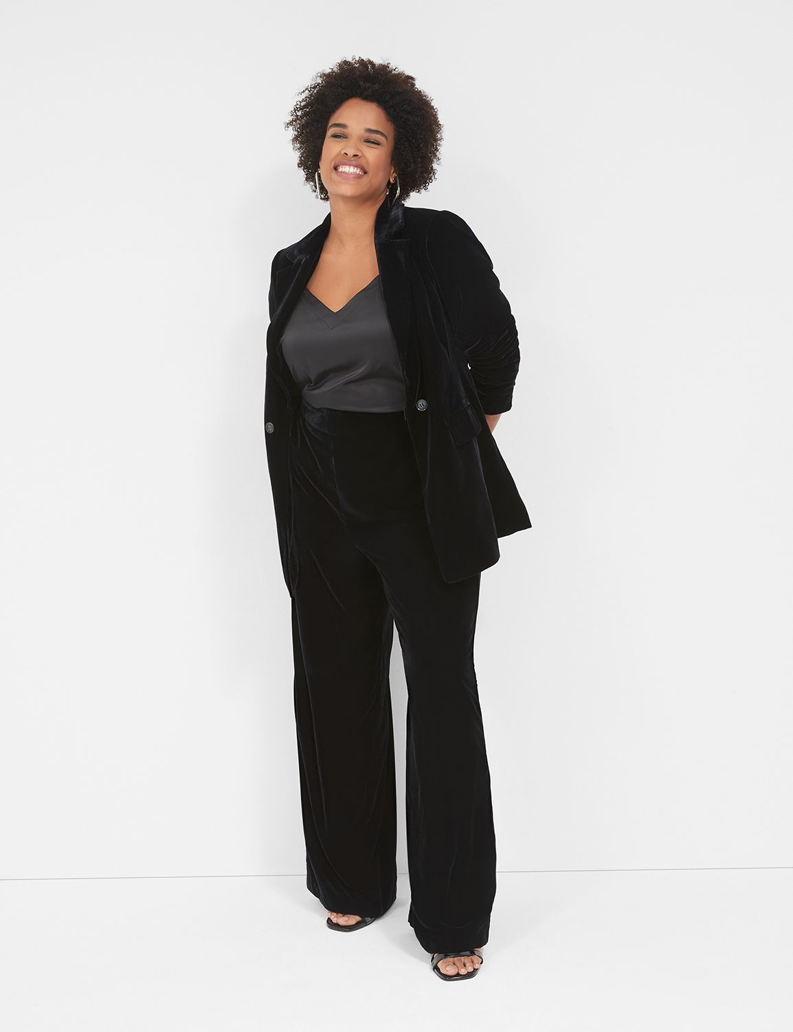 Plus Size Black Pull On Wide Leg Trousers