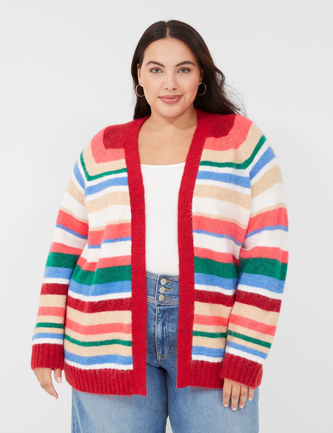 Long Open Front Striped Cardigan