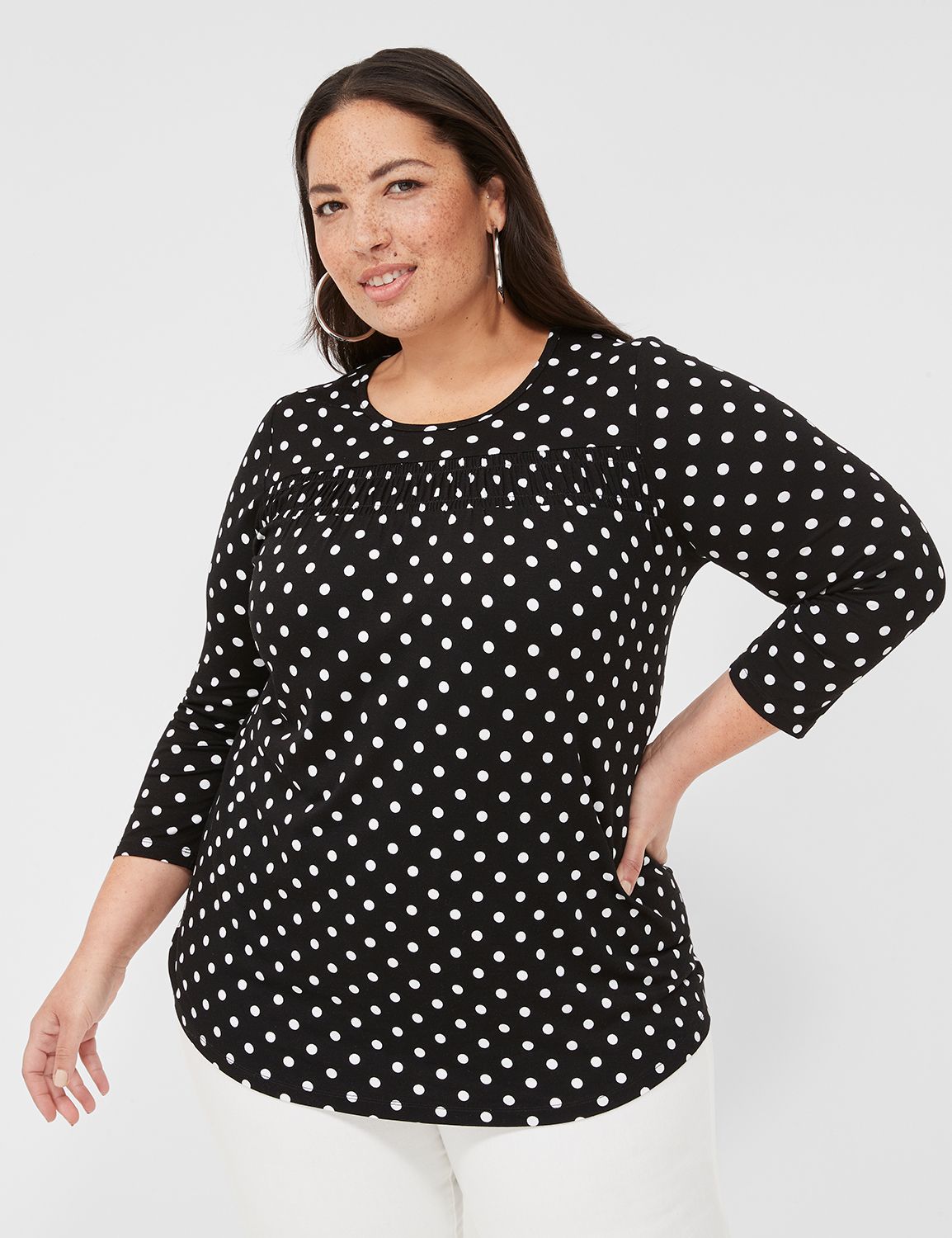 Swing 3/4-Sleeve Smocked Yoke Top | LaneBryant