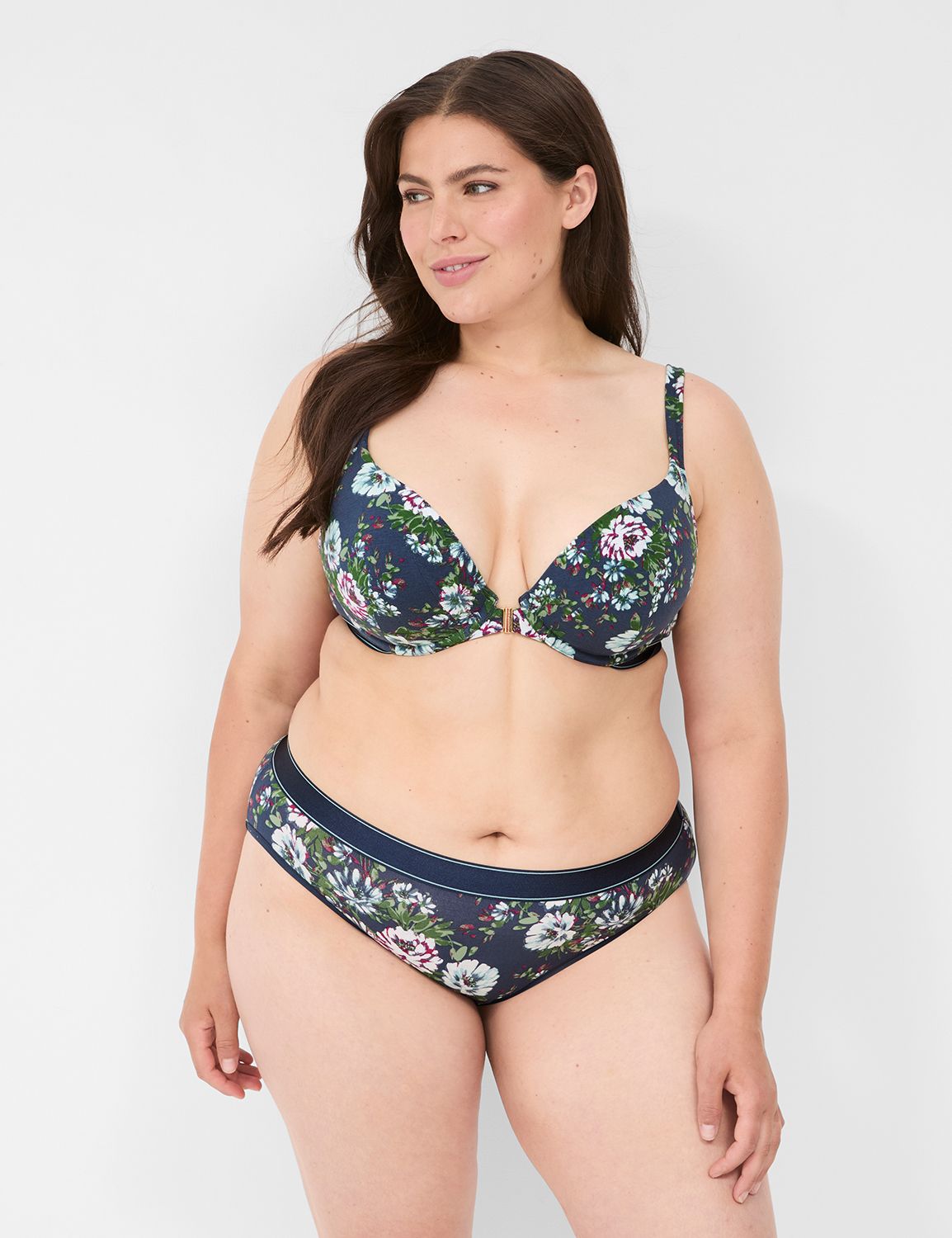 Cotton Front Close Plunge Printed S | LaneBryant