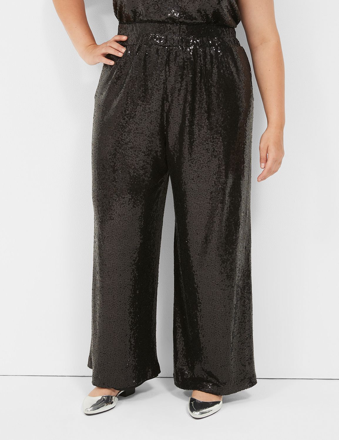Black Stretch Sequin Pull On Skinny Trousers