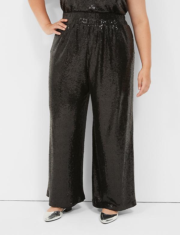 Pull-On Sequin Wide Leg Pant
