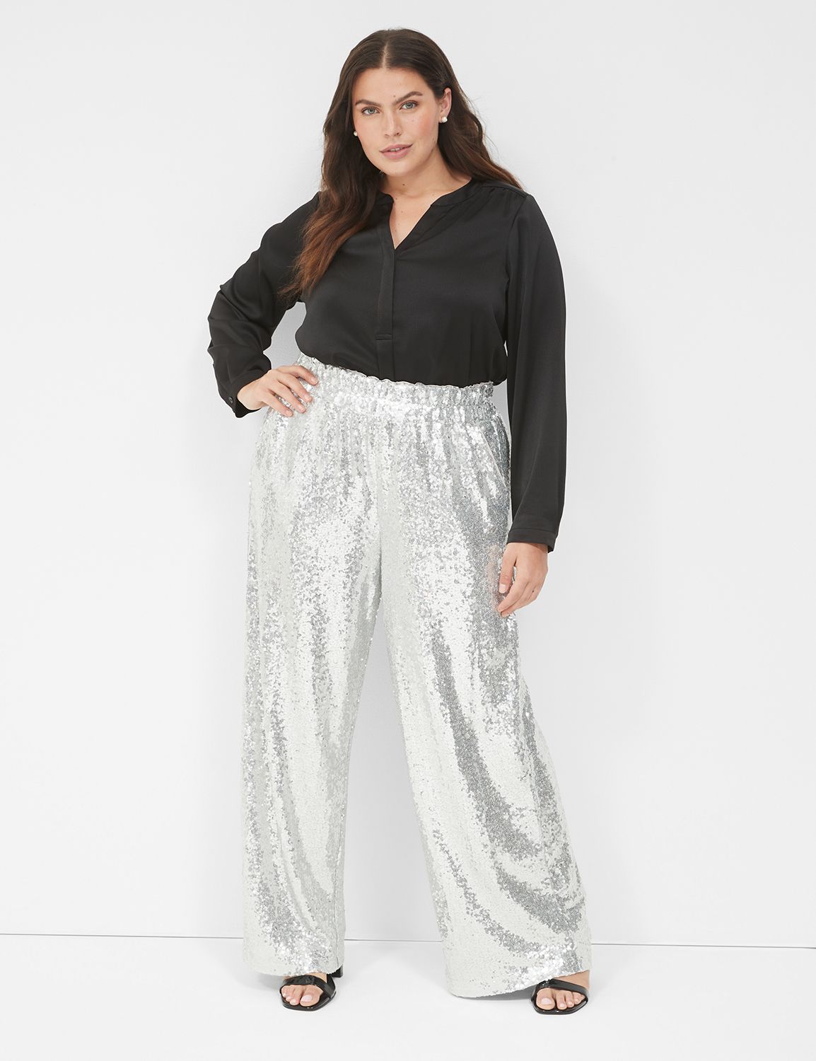 Plus size wide leg sequin outlet pants