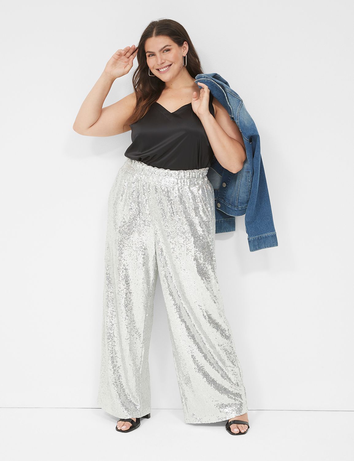 Sequin wide leg pants plus outlet size