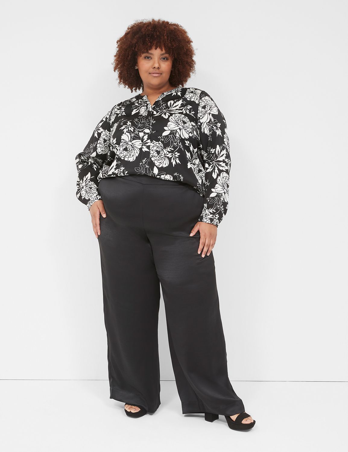 Pull-On Satin Wide Leg Pant