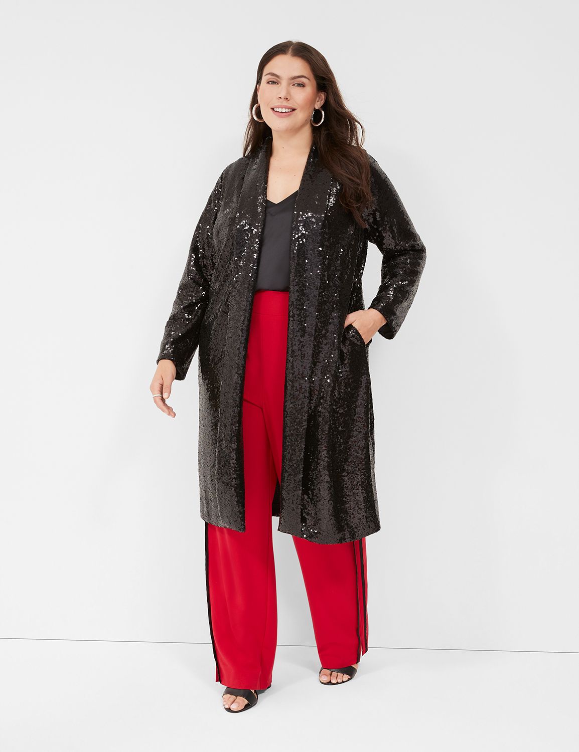 Three-Piece Lace & Sequin Duster Pant Set