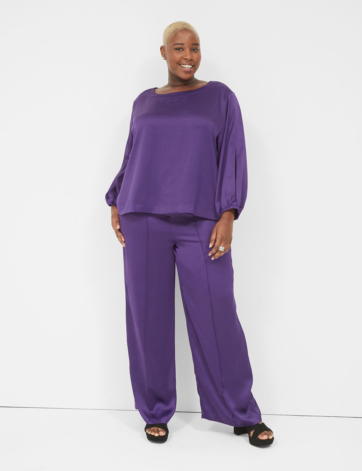 Pull-On Pintuck Satin Wide Leg Pant