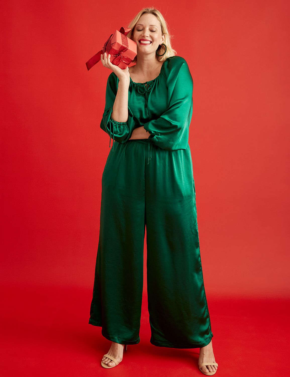 Plus Red Textured Wide Leg Jumpsuit