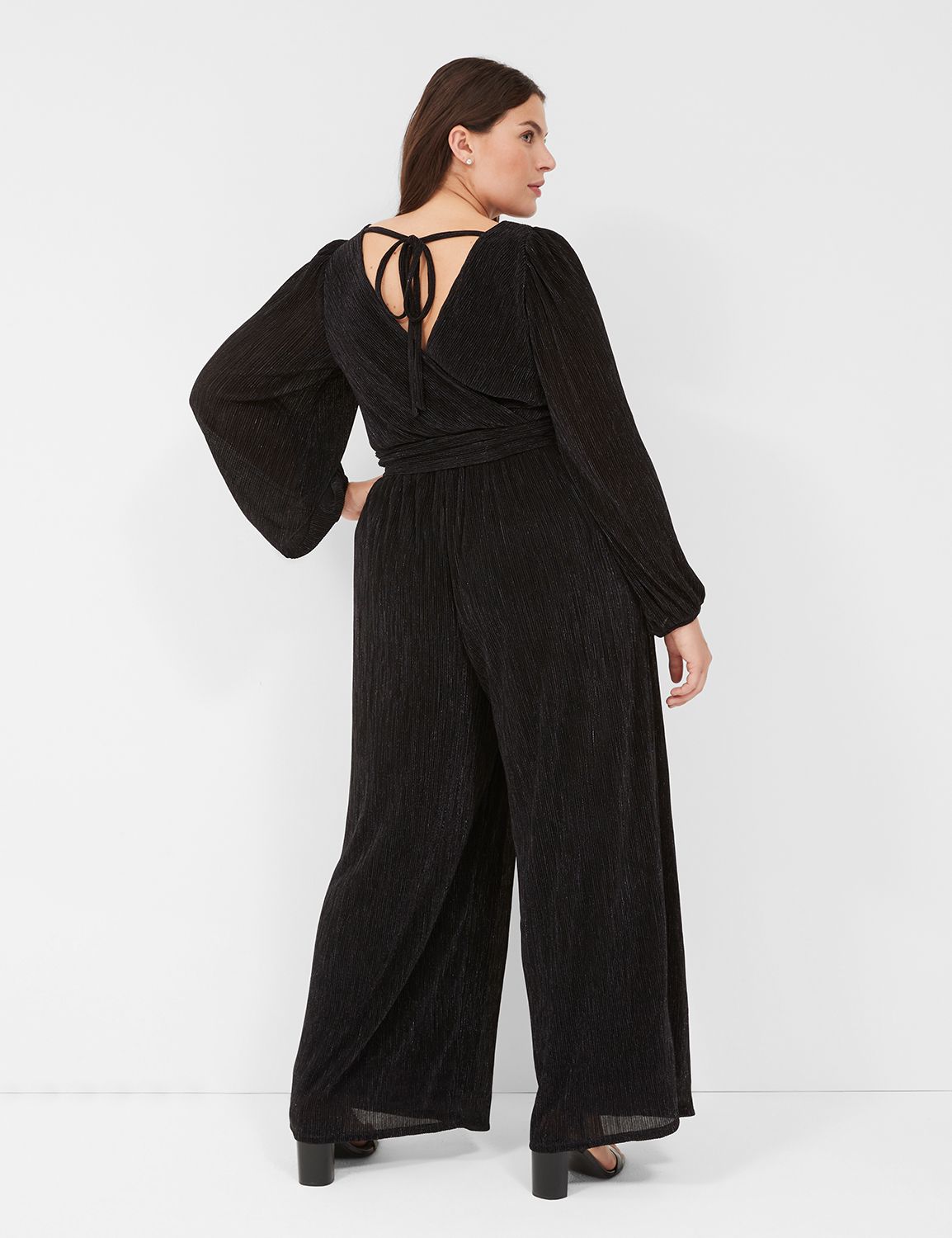 Lurex Surplice-Back Plisse Jumpsuit