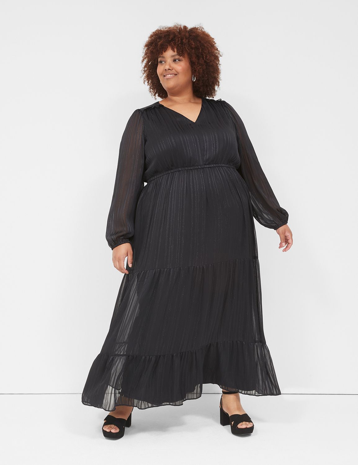 Lurex V-Neck Tiered Maxi Dress