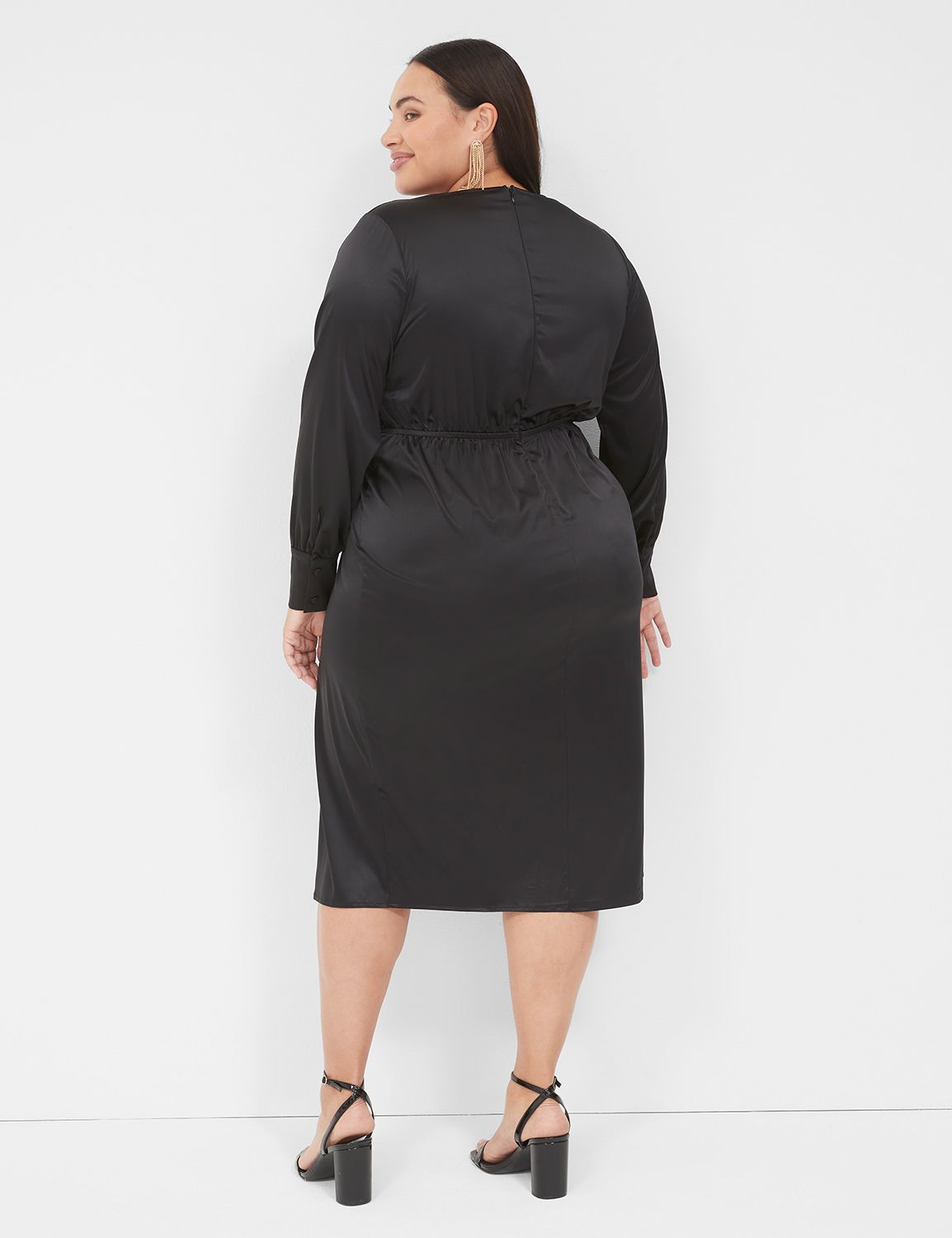 Stretch Satin Surplice Knot-Front Midi Dress | LaneBryant