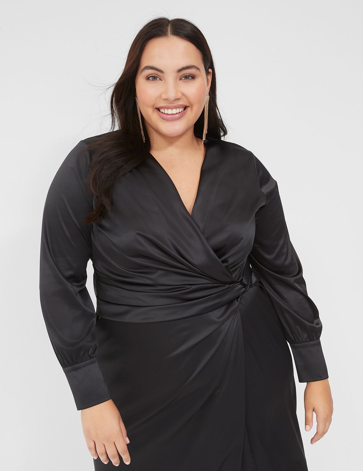 Long Sleeve Surplice Knot Front Mid | LaneBryant