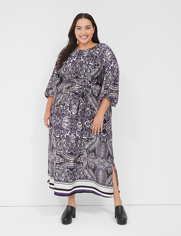 3/4-Sleeve Belted Maxi Dress