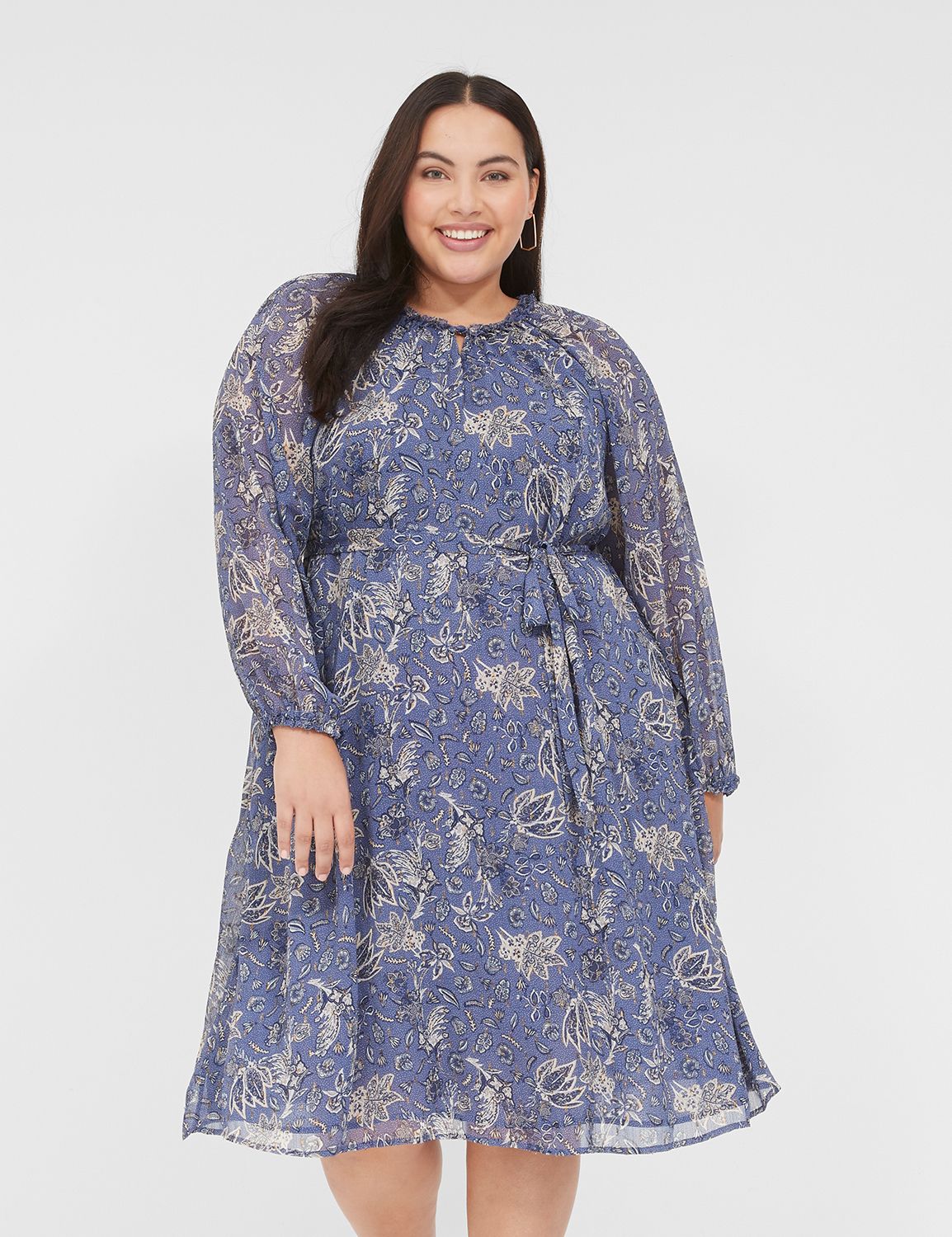 Round Neck Long Sleeve Ruffle Trim Sweater Dress