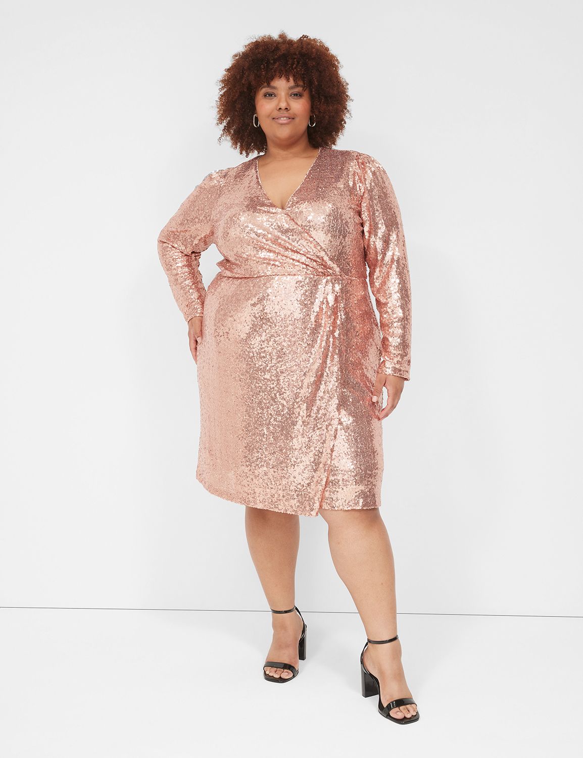 Surplice Pleat-Waist Sequin Dress