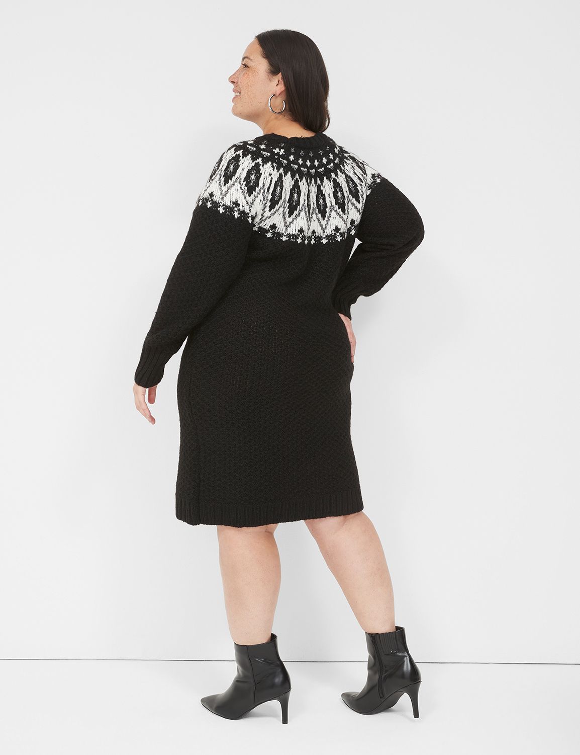 Lurex Mock-Neck Fair Isle Sweater Dress