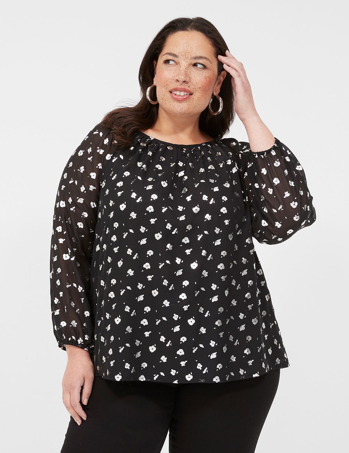 Long Sleeve Raglan Swing Blouse wit | LaneBryant