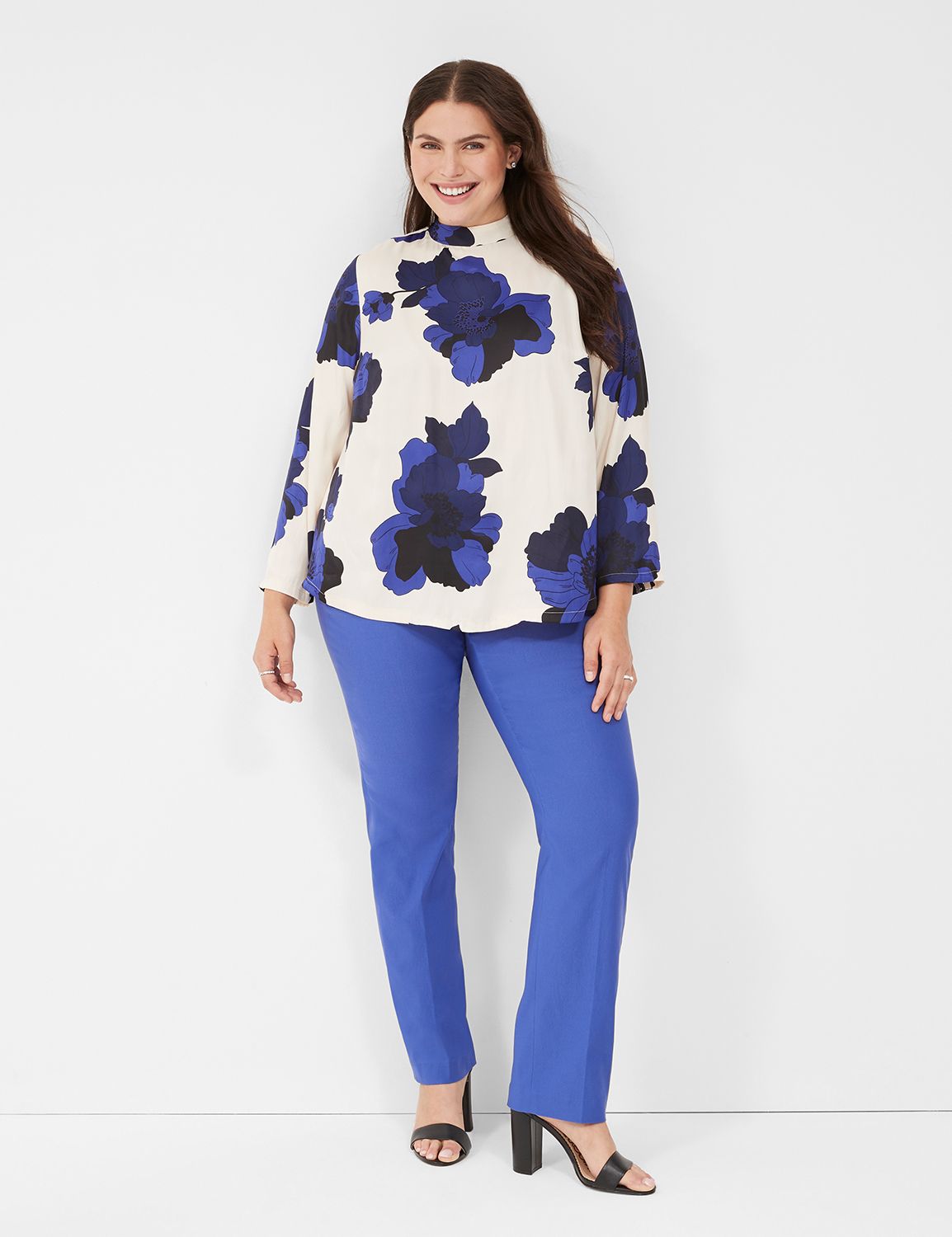 Cutout Contrast Mock Neck Long Sleeve T-Shirt