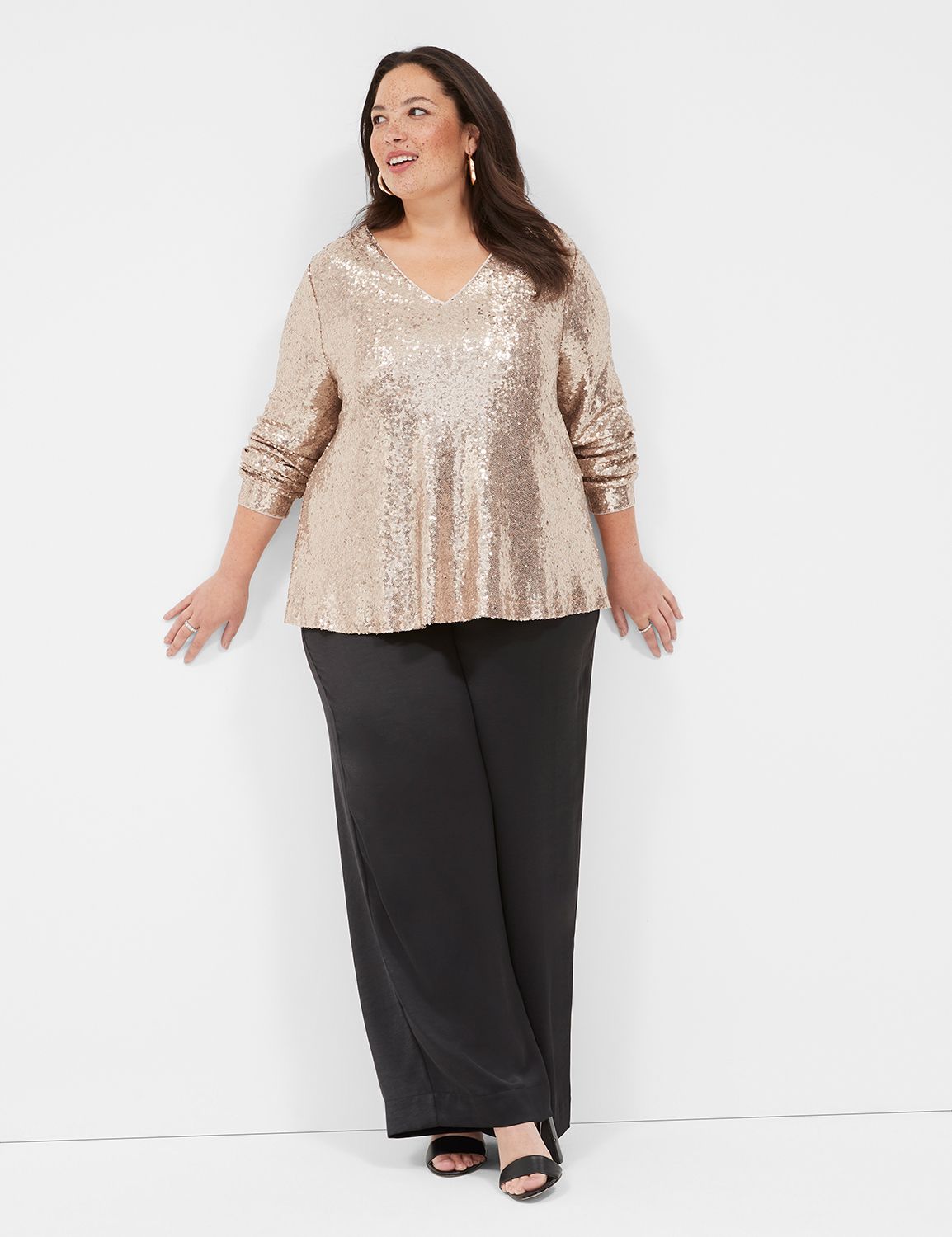 Swing Long Sleeve V Neck Sequin Top LaneBryant