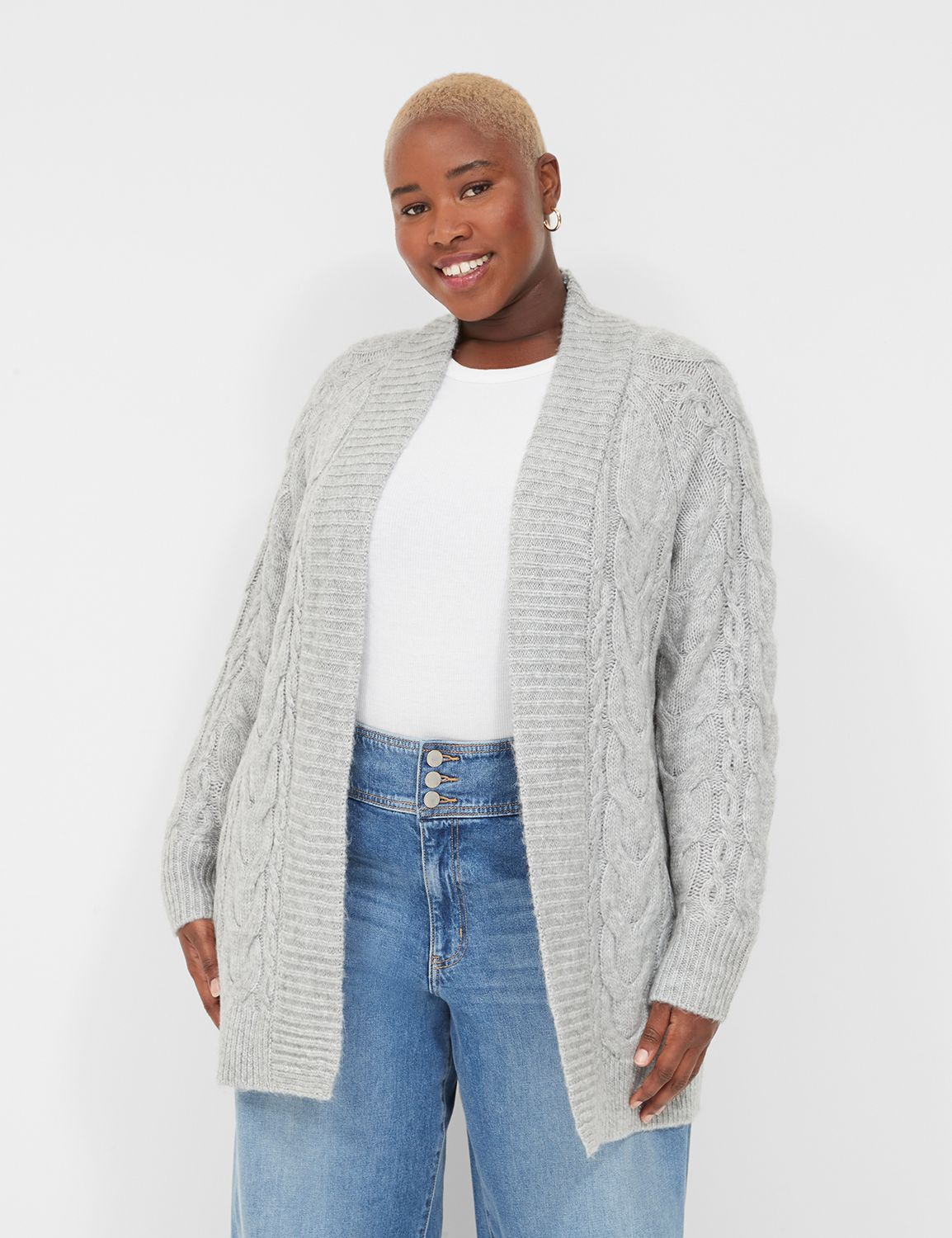 Open Front Cable Knit Cardigan LaneBryant