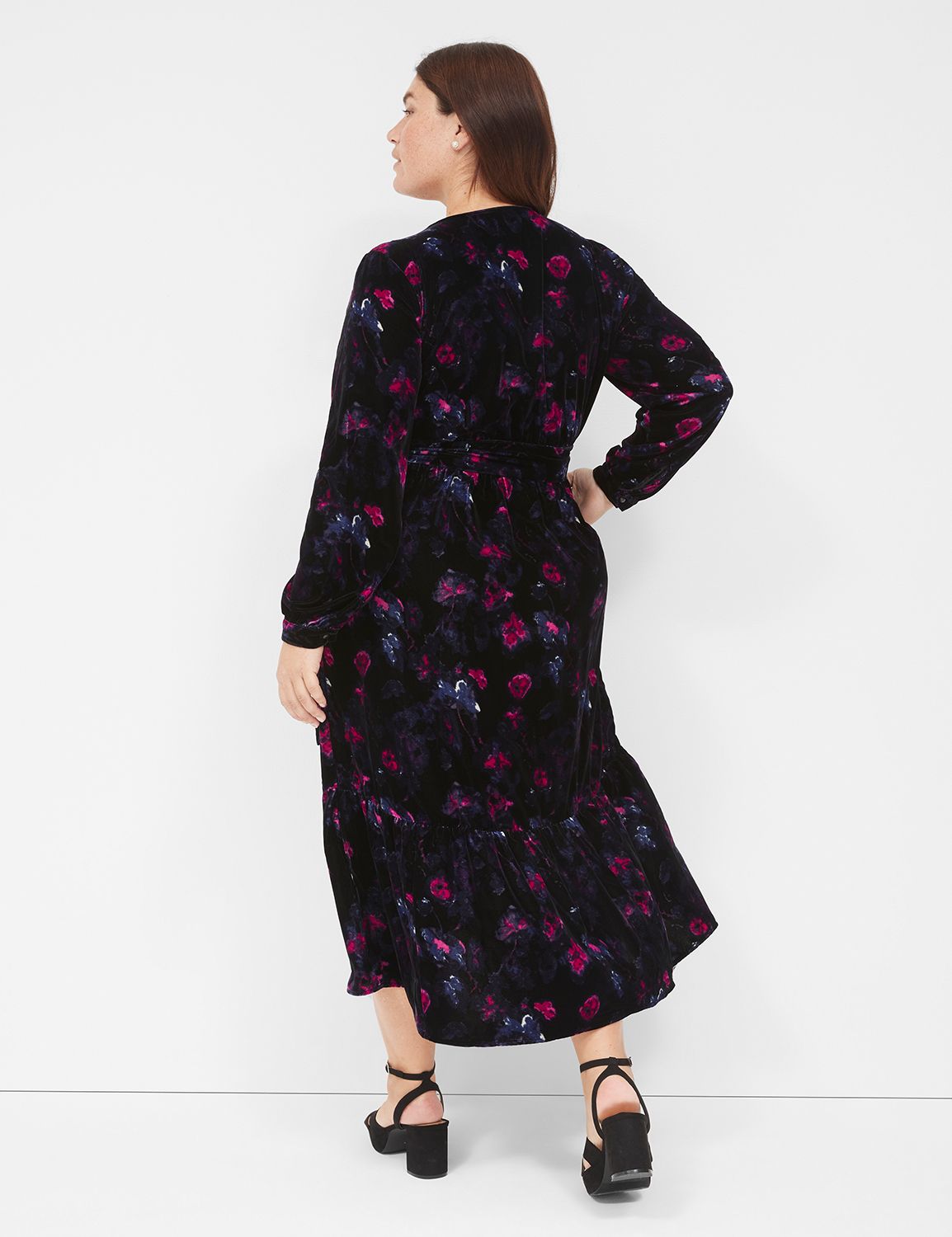 Tiered Wrap Velvet Midi Dress