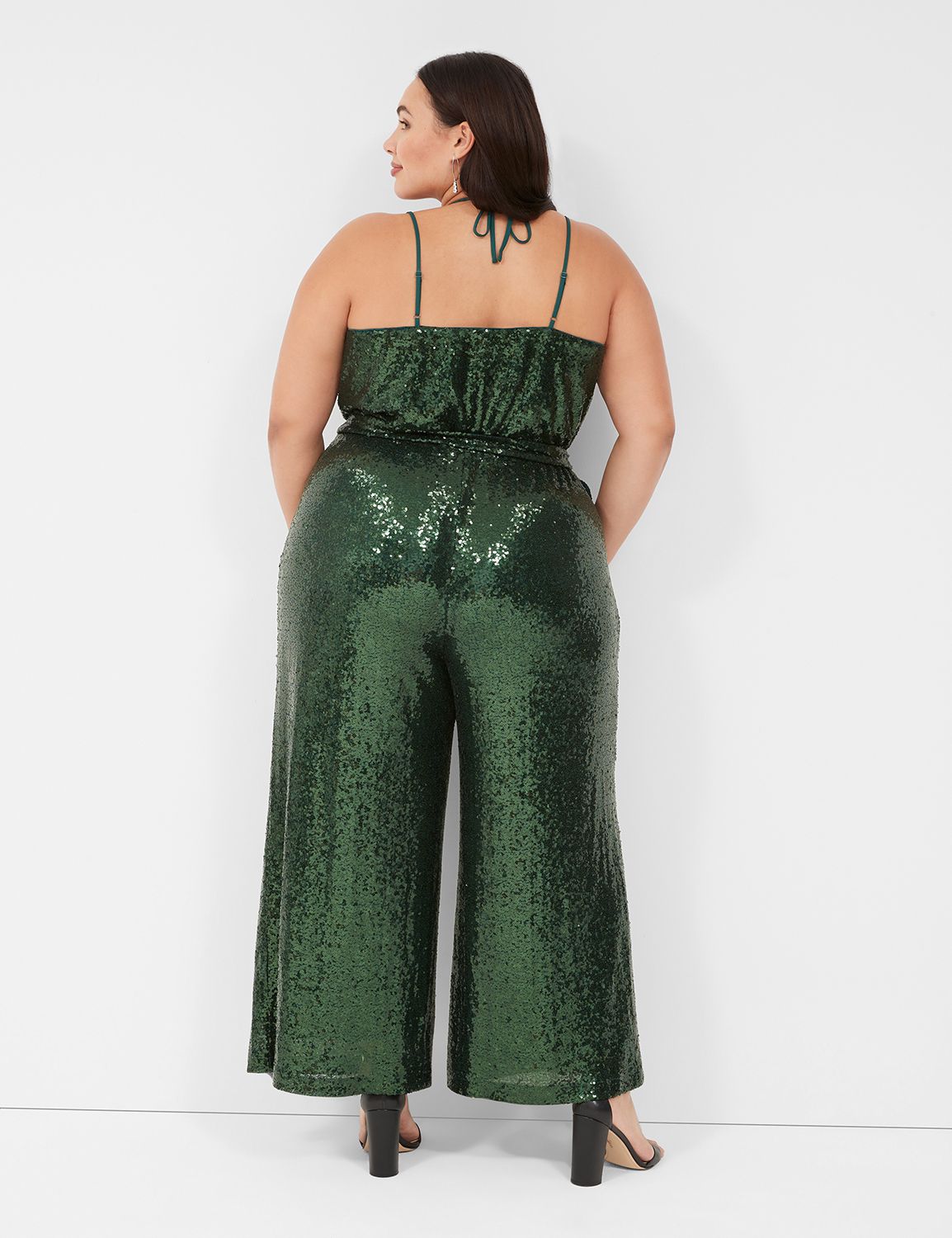 Surplice Neck Wide Leg Sequin Jumpsuit