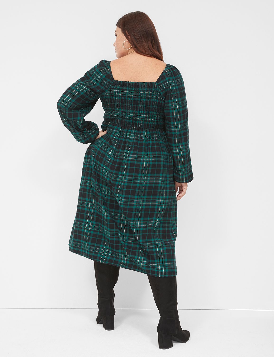 Long Sleeve Square Neck Smocked Pla | LaneBryant