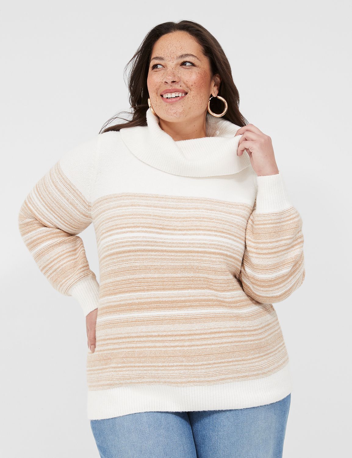 Cowlneck Striped Sweater