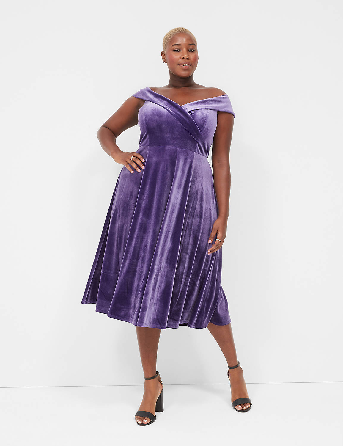 lane bryant off-the-shoulder velvet swing dress 12 violet