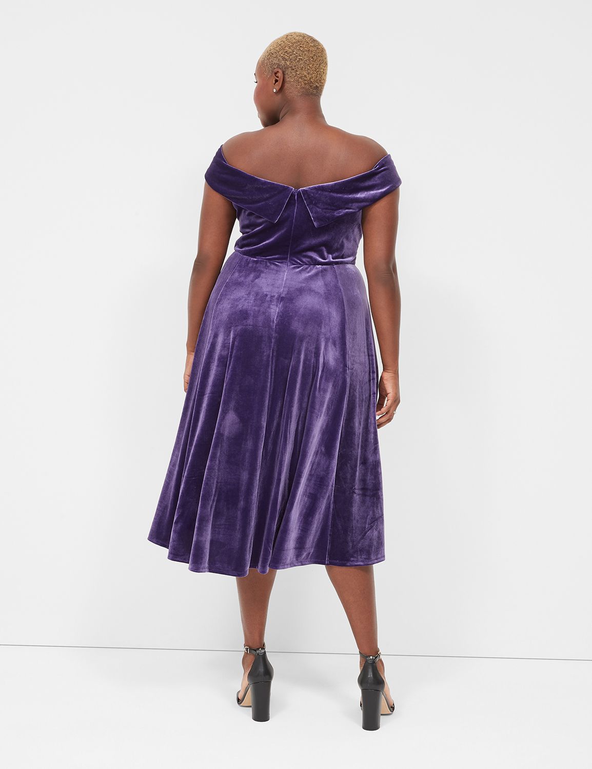 Off-The-Shoulder Velvet Swing Dress | LaneBryant