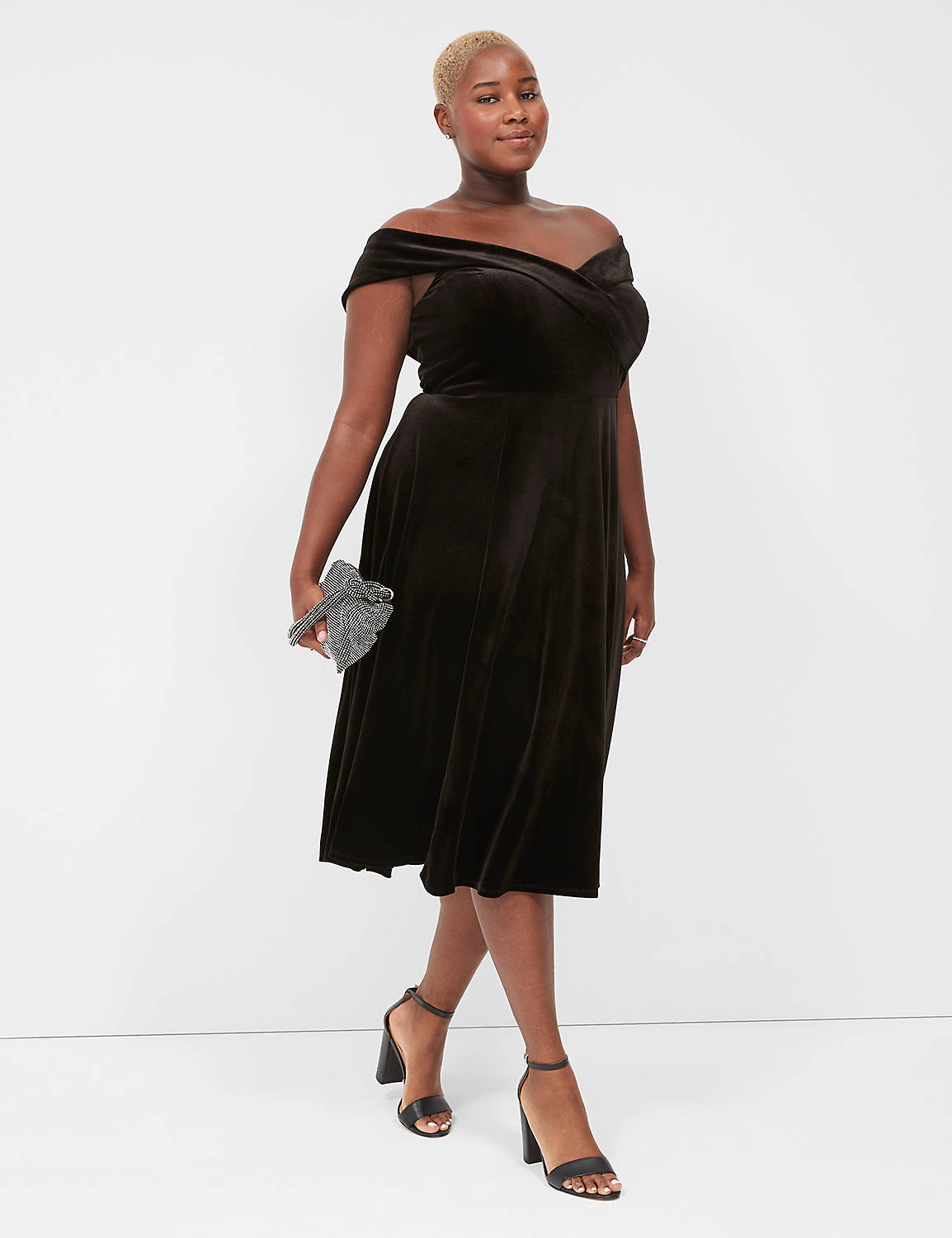 lane bryant off-the-shoulder velvet swing dress 14 black