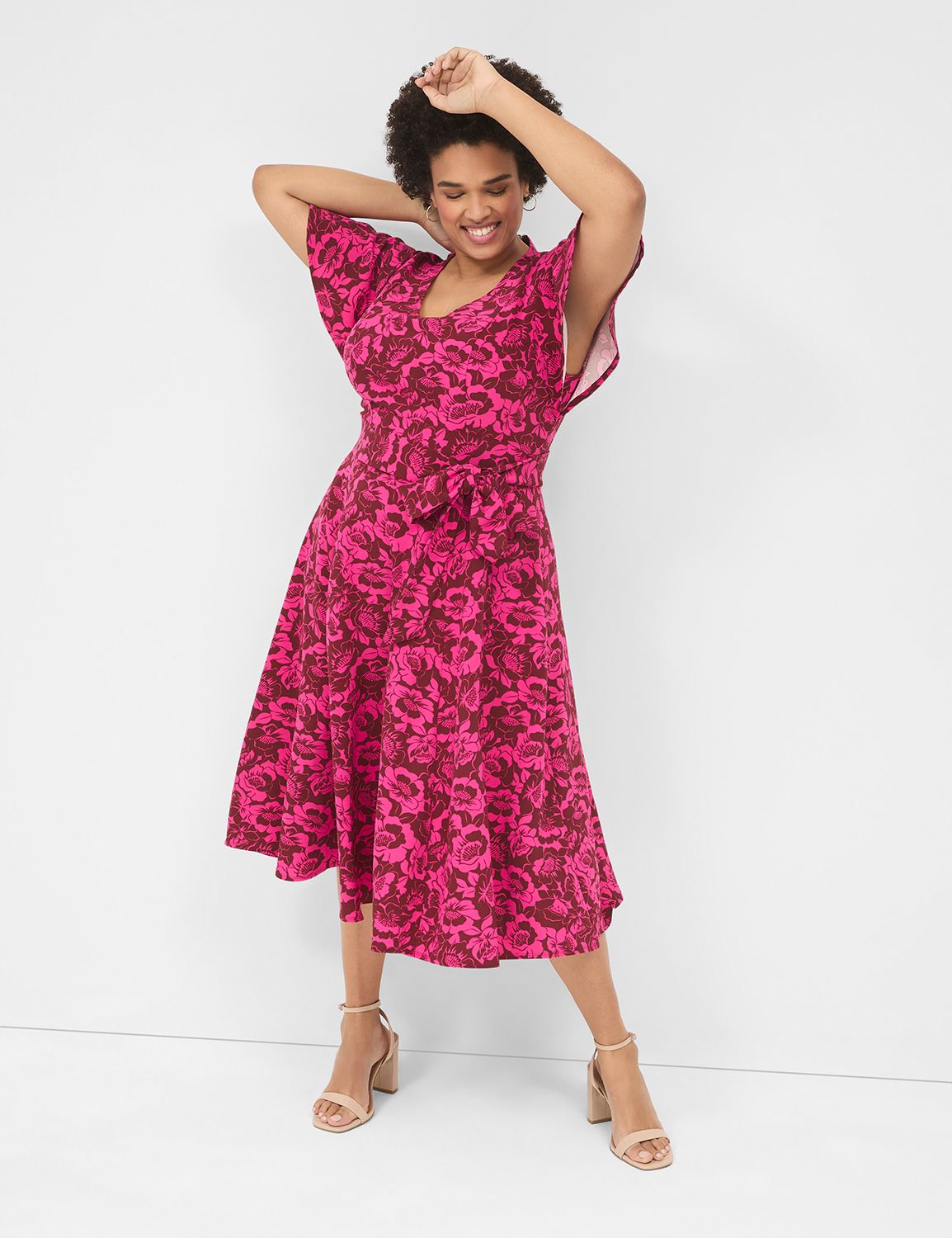 lena v-neck level-hem midi dress