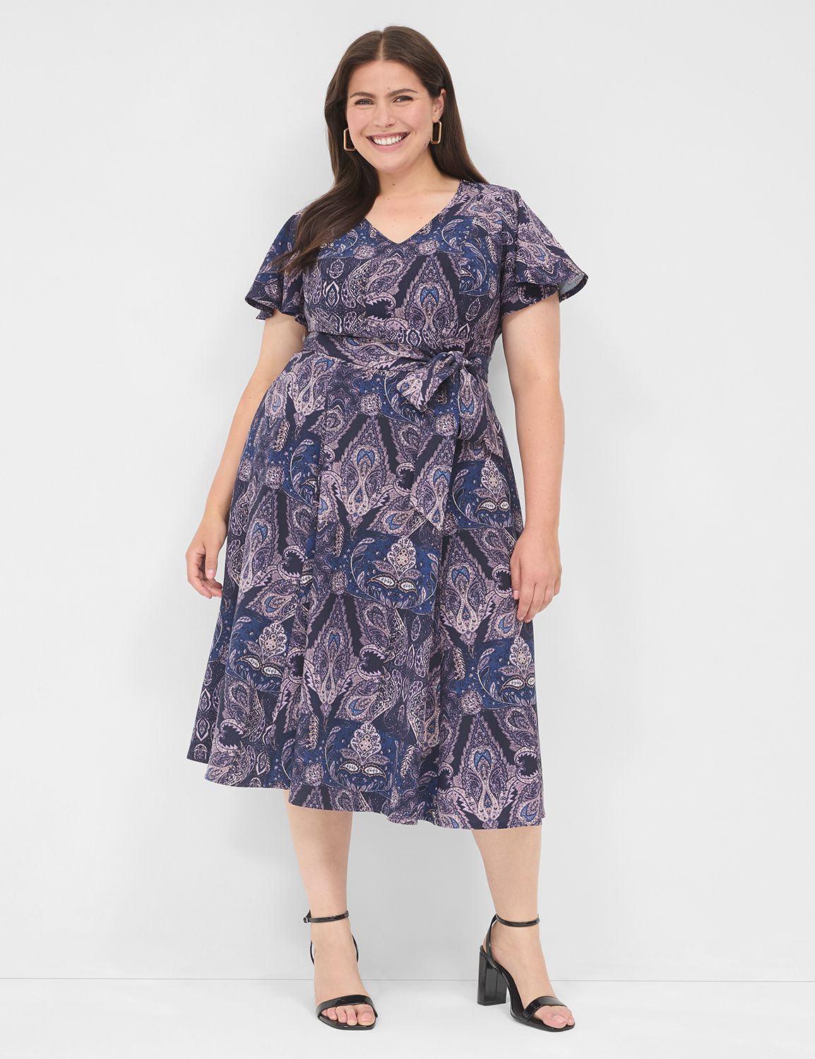 lena v-neck level-hem midi dress