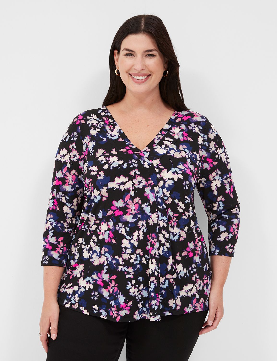 Swing 3/4-Sleeve Pleat-Front Top