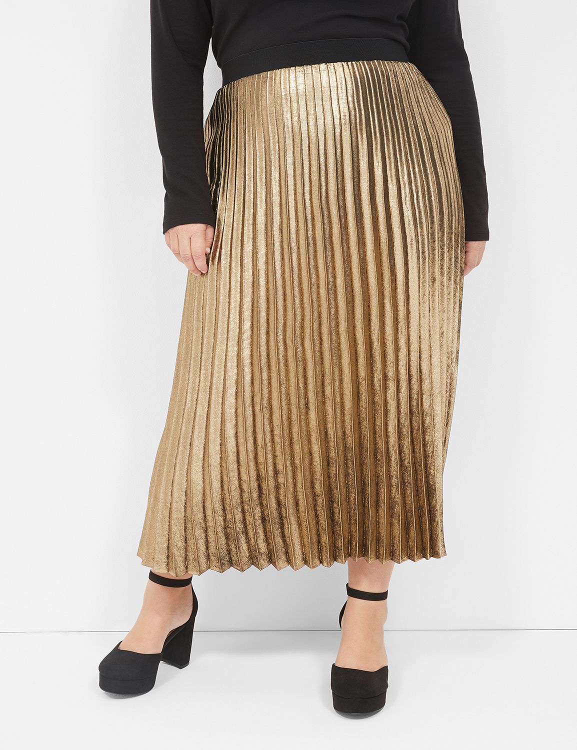 Metallic Pleated Midi Skirt | LaneBryant