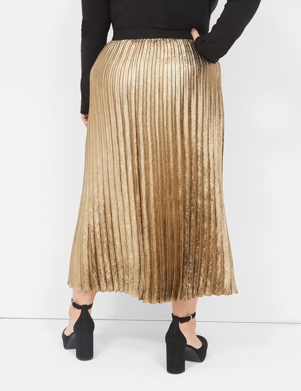 Star Shine Gold Pleated Midi Skirt