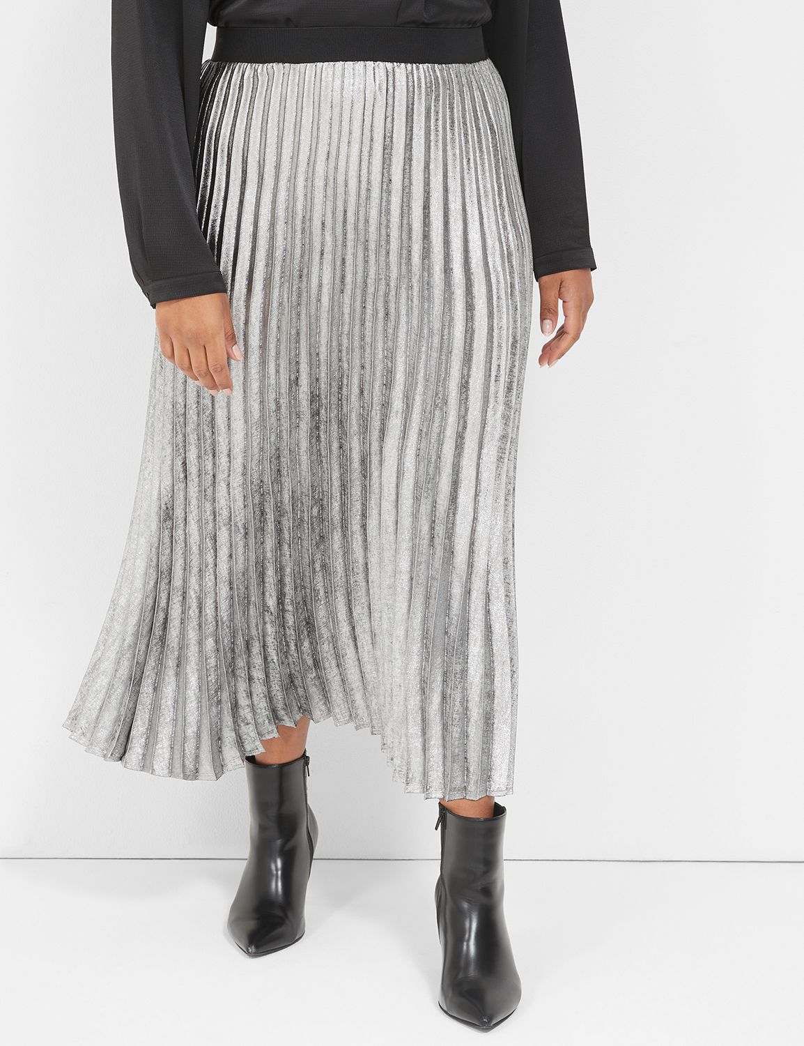 Metallic Pleated Midi Skirt 1140218 | LaneBryant