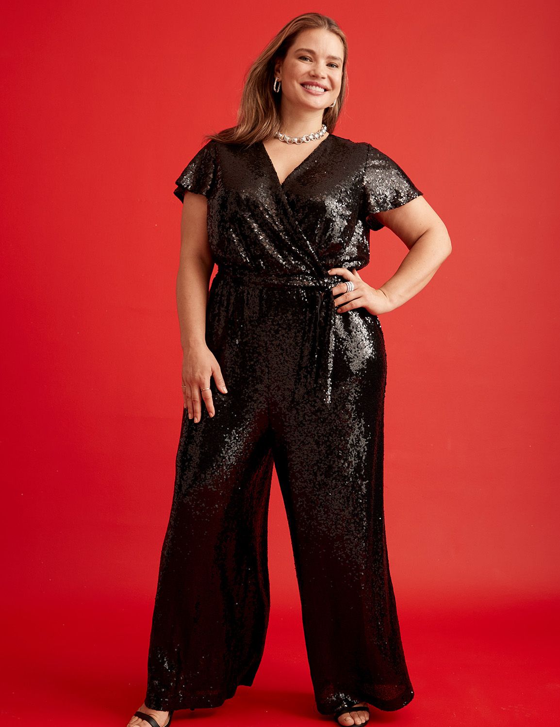 Wide Leg Sequin Jumpsuit LaneBryant