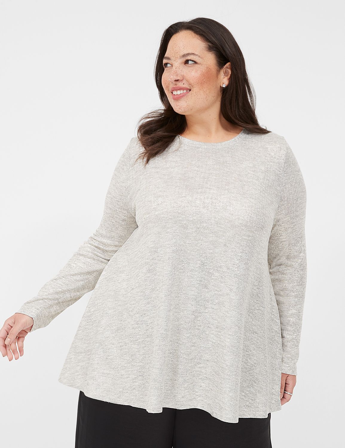 Swing Long Sleeve Crew Neck Silver | LaneBryant